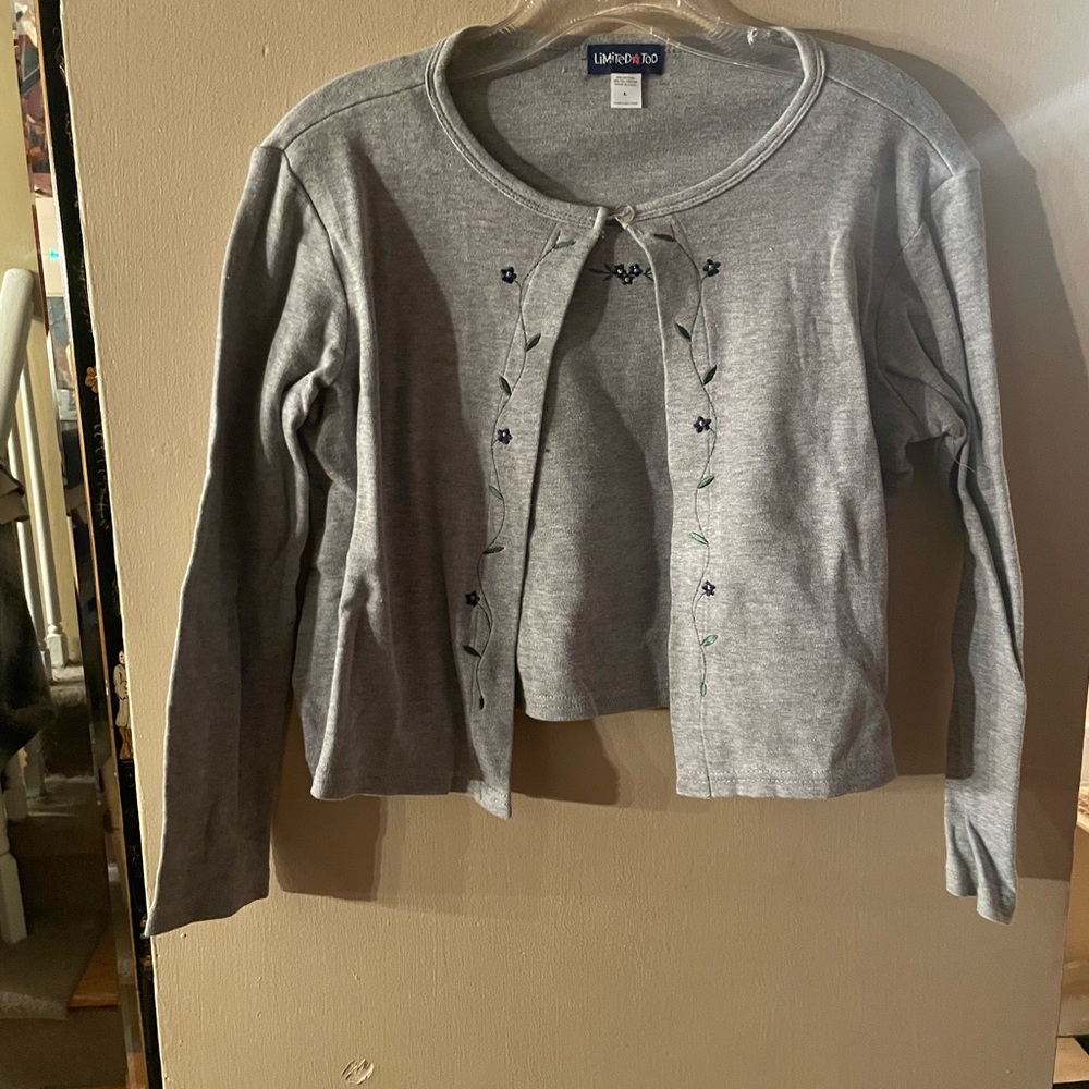Vintage 90s Limited Too Gray Embroidered attached Cardigan set